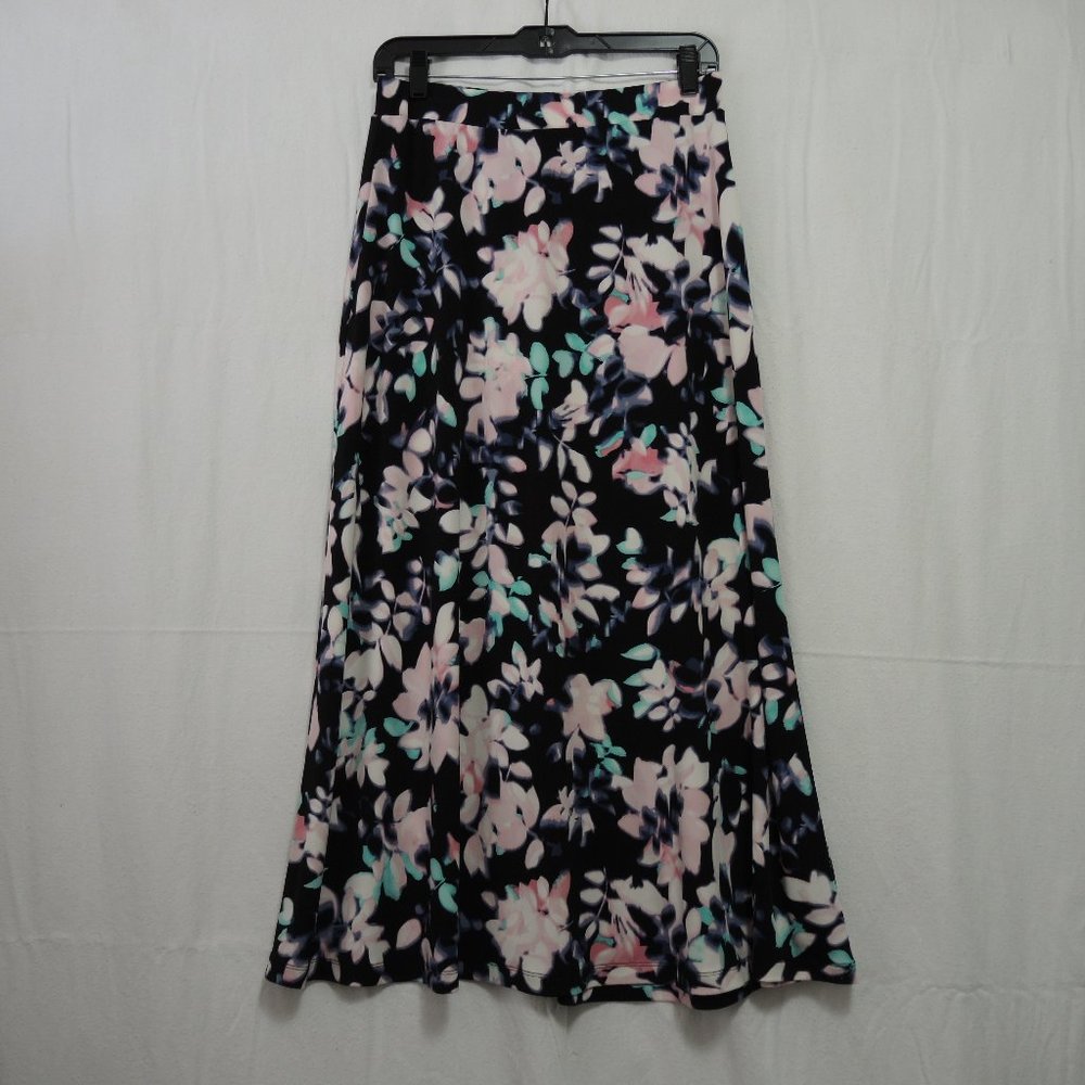 Black Maxi Skirt w/ Watercolor Floral Size Small Jones Studio